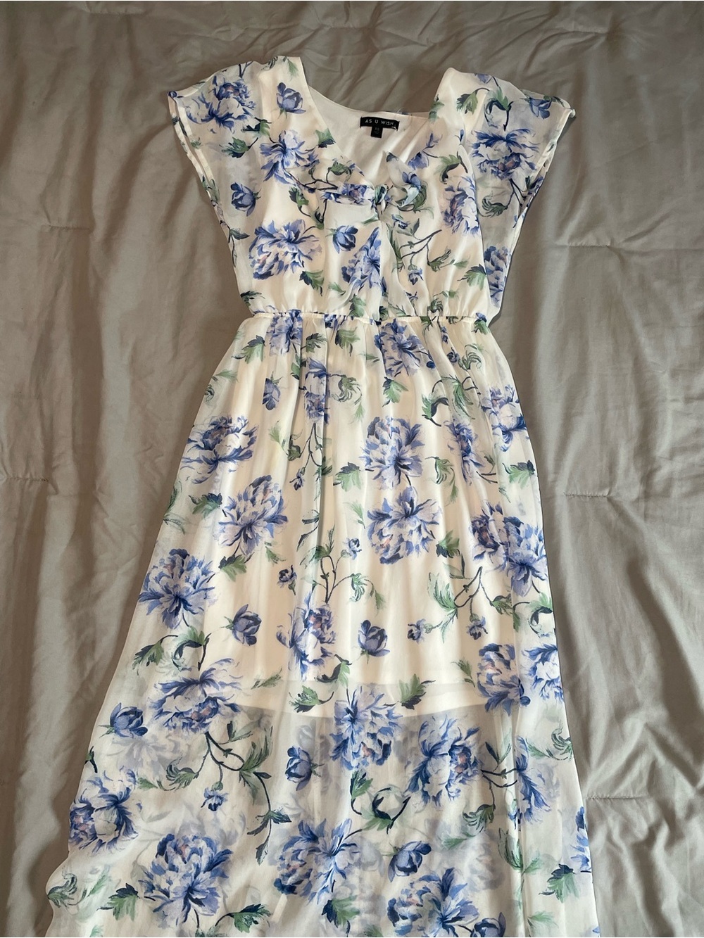 Alyx White Maxi Dress with Blue Floral Print